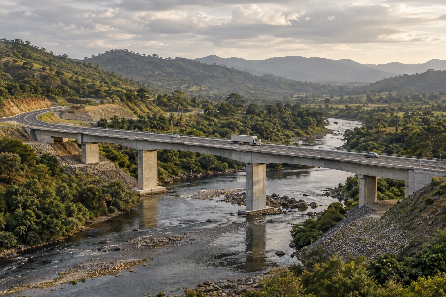 Transport bridge spanning a green valley